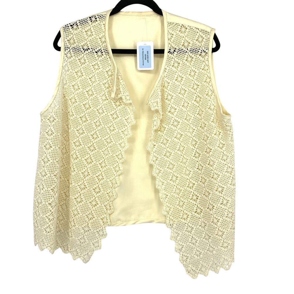 Vintage Open Crochet Lace Front Vest Womens Apx Sz L/XL Cream